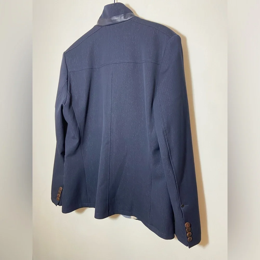 RNT23 Blazer Jacket Mens Size 46 Denim Leather Trim Full Zip Sport Coat NWT $259